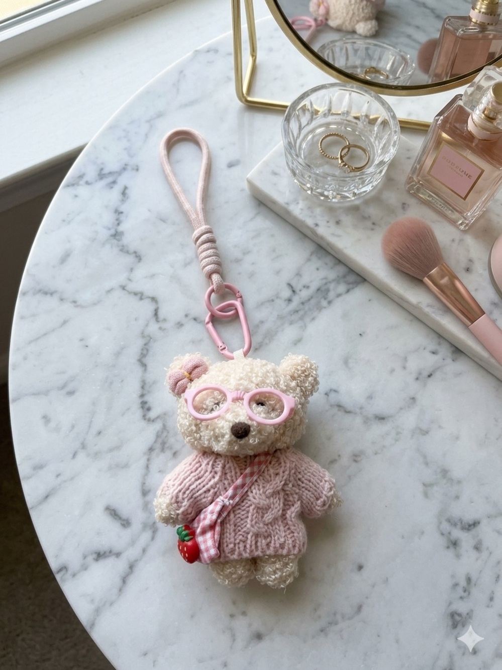 Plush Bear Keychain Bag Charm in Light Pink